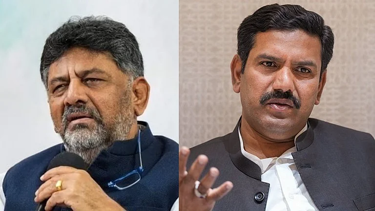 Karnataka Deputy CM Shivakumar (L) and BJP State President B Y Vijayendra (L) - PTI